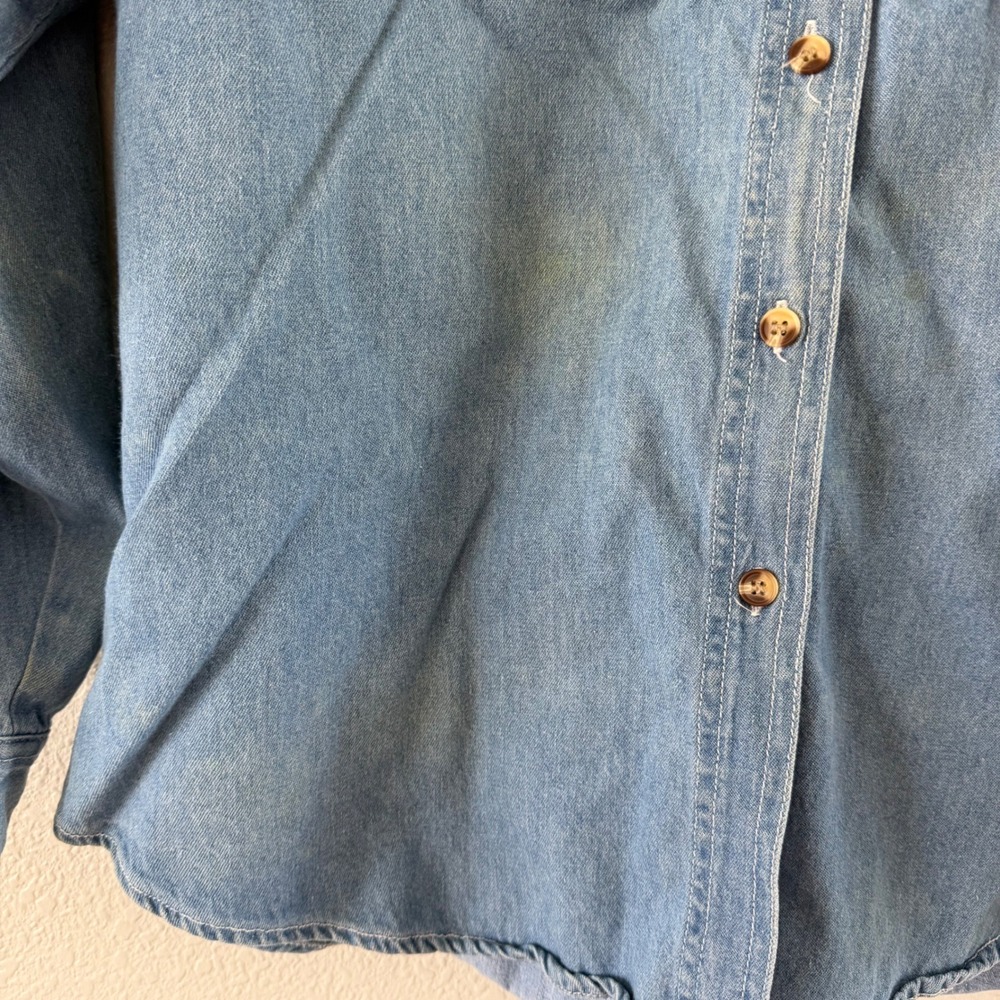 Vintage Solutions Blue Denim Shirt L Fall Pumpkin Scarecrow Halloween Grannycore - Picture 6 of 10